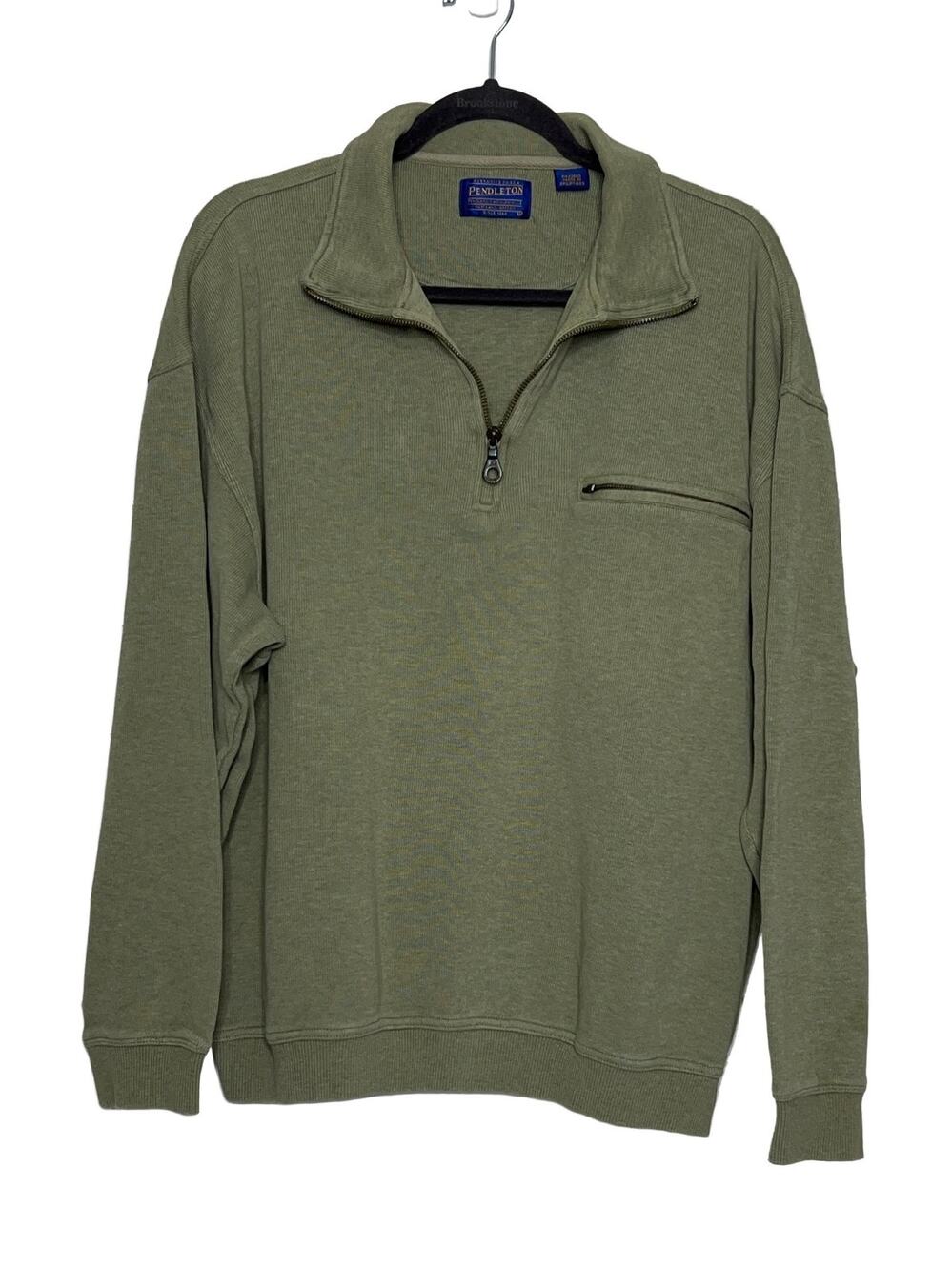 Pendleton Ribbed Quarter Zip Pullover Sweater Men's Large Olive Green Cotton